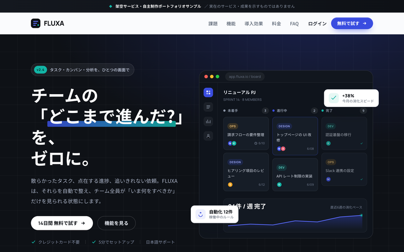 FLUXA — SaaS プロジェクト管理ツールLPのサムネイル